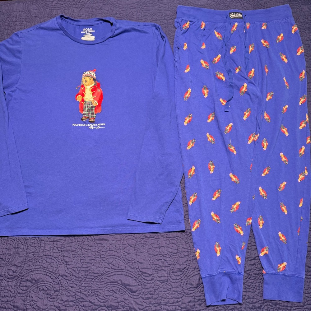 Polo Ralph Lauren Polo Bear Pajama Set Blue Long Sleeve Shirt And Pants Men's L
